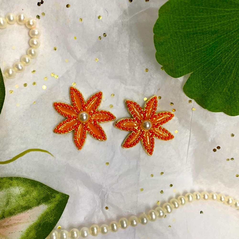 Orange Flower Earrings
